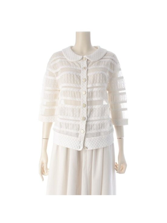 Chanel Tops - ★SOLD★ Chanel Cotton Lace Mesh Coco Button Blouse White 38